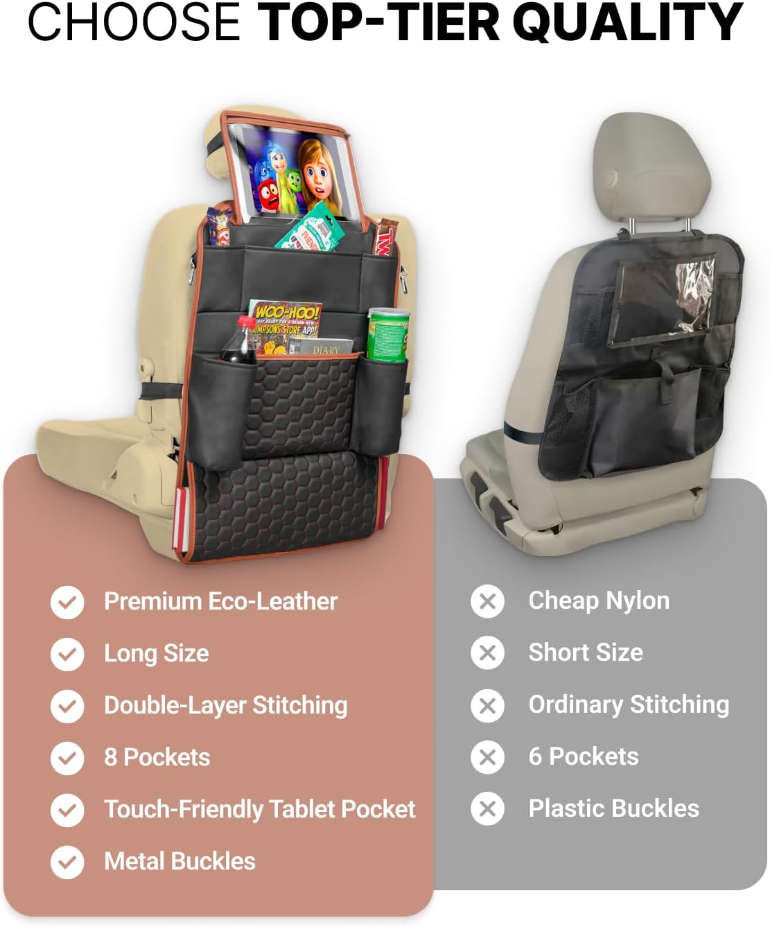Owleys Set Seat Back Organizer & Car Seat Protector Hexy Waterproof & Non-Slip Protector for Child Car Cushion for Leather and Fabric Seats (Hexy Set 1)