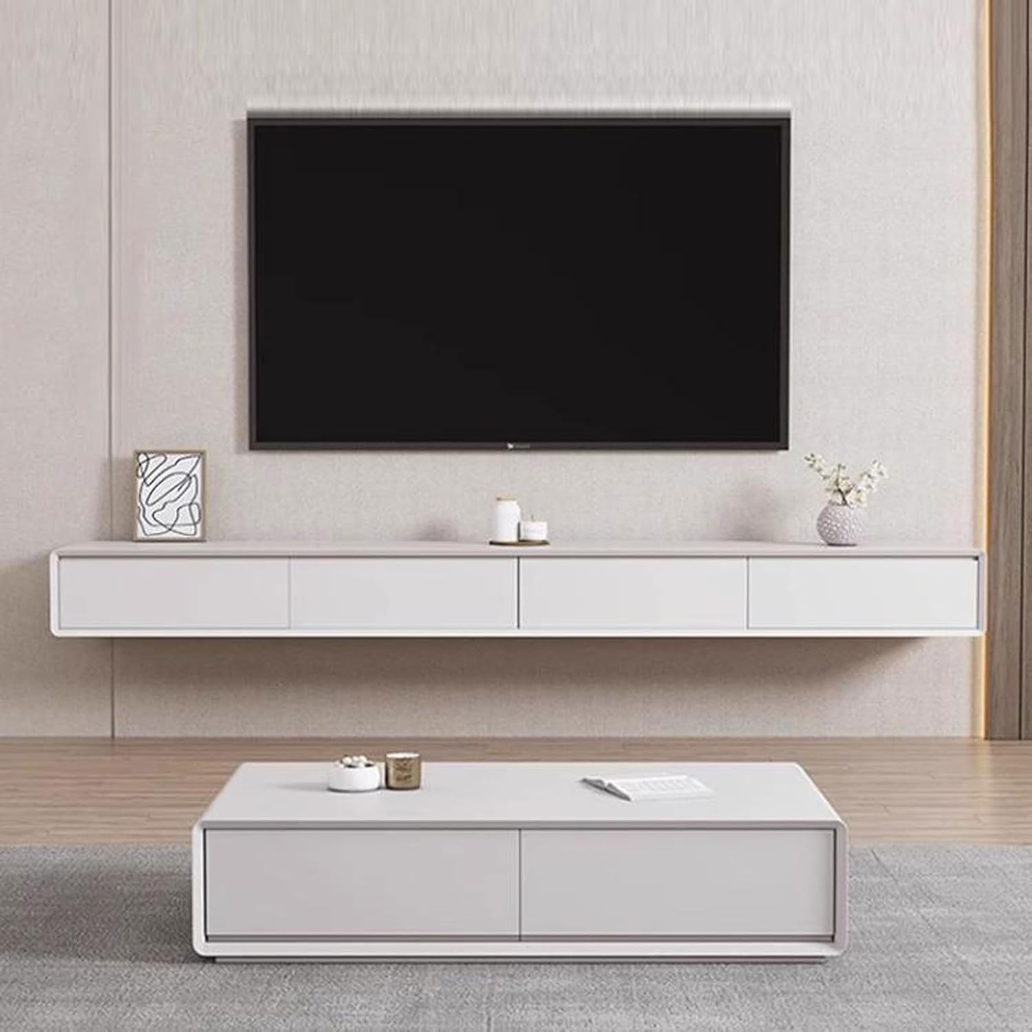 Wall Mounted TV Cabinet Floating Shelf Wall Shelf Home Entertainment Center TV Stands Media Storage Shelf TV Stands Audio-Visual Equipment Shelves with Drawer TV Background Wall Decoration Shelf