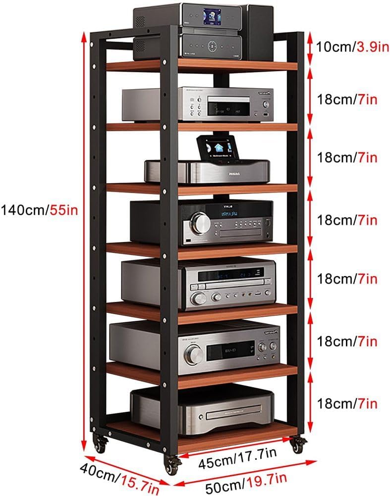 7-Tier Heavy Duty Audio Component Rack 140cm Tall - HiFi Amplifier Rack/Audio-Video Shelving - CD Record Player Stereo Receiver AV Equipment Cabinet Display Stand,C