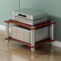 Multifunctional AV Media Stand, 2-Tier Open Storage Cabinet, Wooden Audio Rack with Stainless Steel Frame for TV & Media Components, 60x48x40cm (Brown)