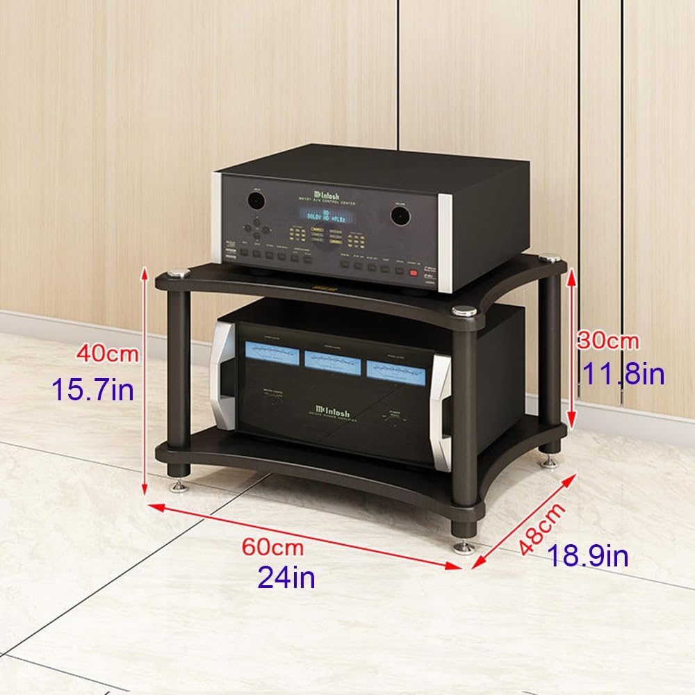 Wood HiFi Racks 24in Stereo Cabinet HiFi Regal Audio Rack Amplifier Rack AV Media Stand Floor-Standing Audio Video Components Cabinet(Black,40cm/15.7in)