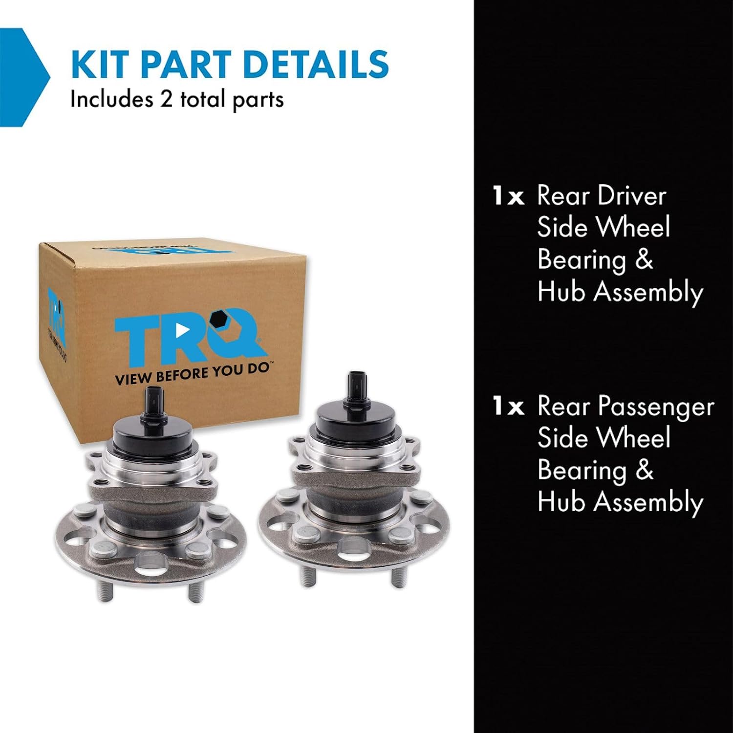 TRQ Rear Driver and Passenger Side Wheel Bearing and Hub Assembly Set 2 Piece Compatible with 19-23 Toyota RAV4 Front Wheel Drive Japan Built Models 1st VIN Digit J 20-23 Camry Front Wheel Drive