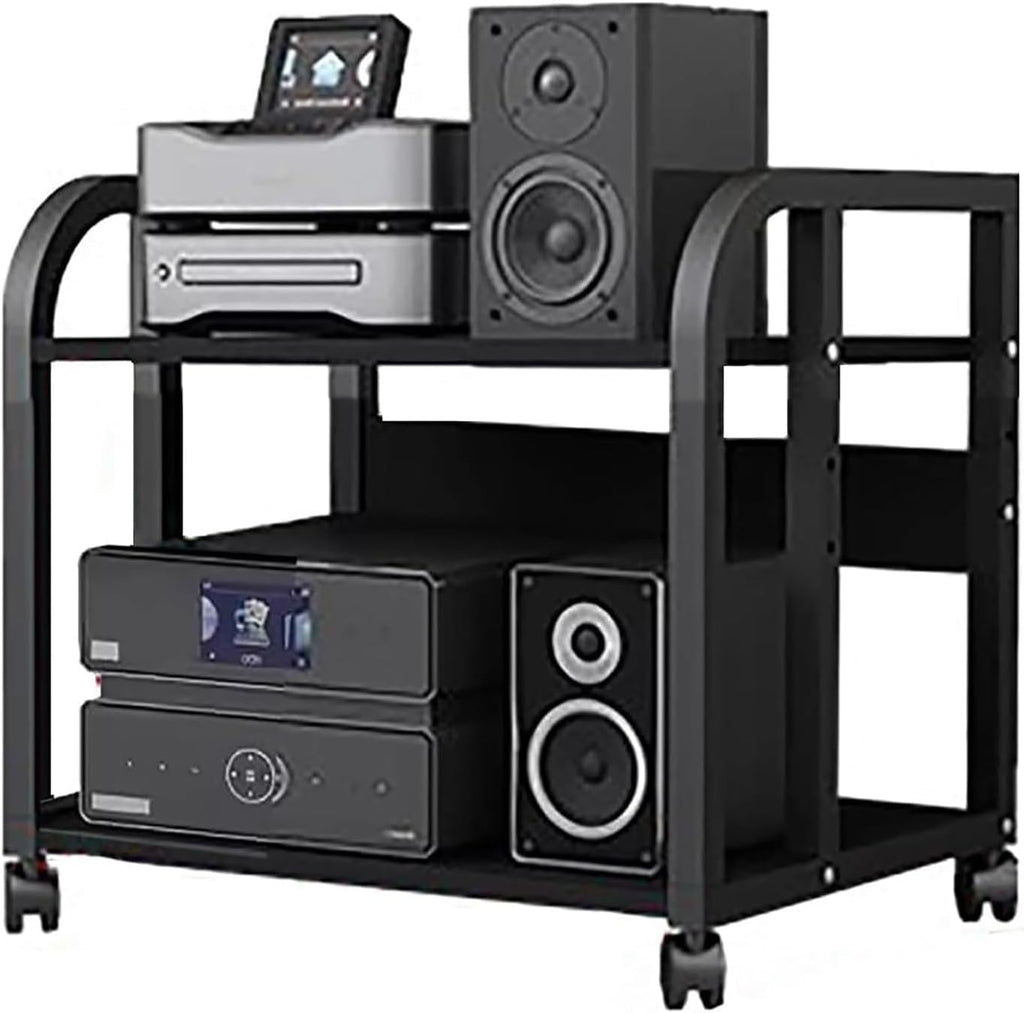XingLi 3/4/5-Tier Audio Equipment Rolling Cart Rack，Large Stereo Black Storage Cabinet - Office Bedroom Living Room AV Media Shelf(Size:2 Tier-H48.5cm)