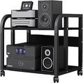 XingLi 3/4/5-Tier Audio Equipment Rolling Cart Rack，Large Stereo Black Storage Cabinet - Office Bedroom Living Room AV Media Shelf(Size:2 Tier-H48.5cm)