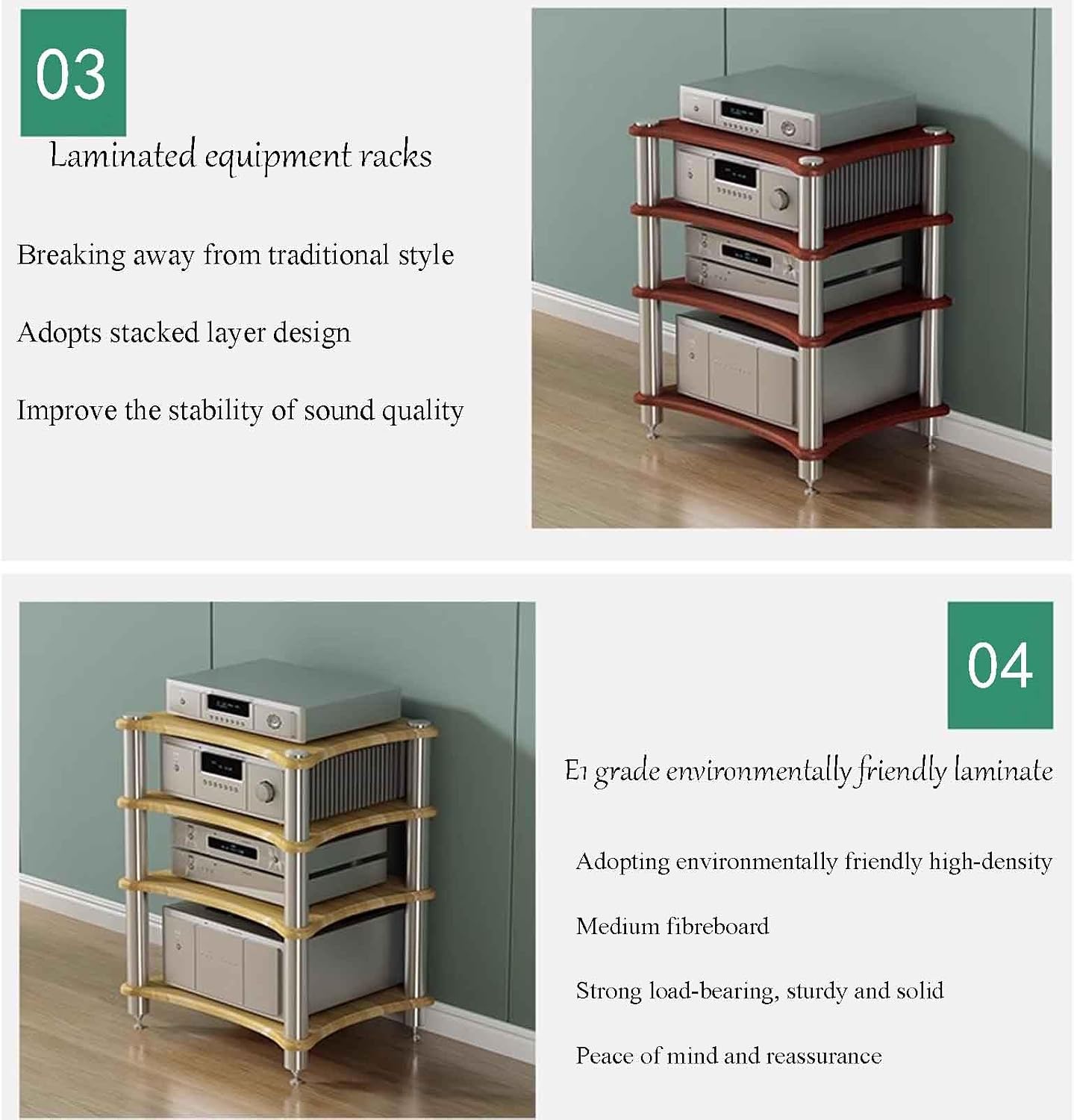 3-Tier HiFi Audio Equipment Cabinet - Sturdy Multi-Functional Amplifier Rack for Home Theater Av Equipment and Audio Systems - Professional Sound Support-Wood Colour-3st Floor