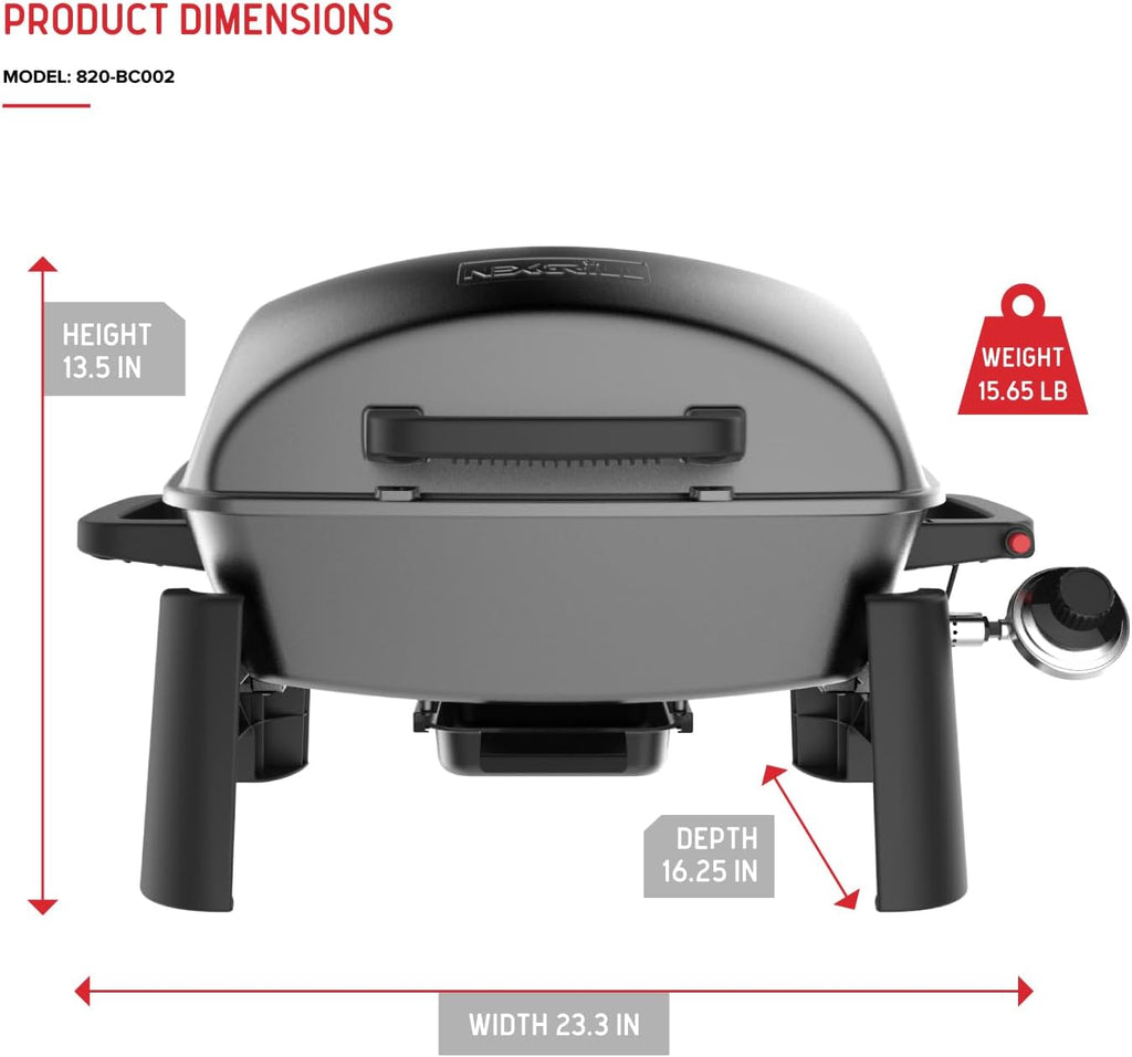Nexgrill 1-Burner Portable Propane Gas Grill with Lid, Piezo Ignition, 10,000 BTUs, 183 SQ In, Compact Tabletop Grill for Outdoor Cooking, Camping, Tailgating, Gardens, Patios, and More - 820-BC002