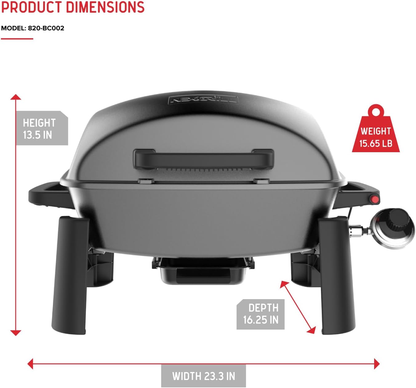 Nexgrill 1-Burner Portable Propane Gas Grill with Lid, Piezo Ignition, 10,000 BTUs, 183 SQ In, Compact Tabletop Grill for Outdoor Cooking, Camping, Tailgating, Gardens, Patios, and More - 820-BC002