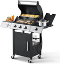 MELLCOM Upgraded 36,000 BTU Stainless Steel Burner Barbecue Grill, 3 Burner BBQ Propane Gas Grill with Cast Iron Grates & Side Stove for Patio, Camping, Outdoor Cooking