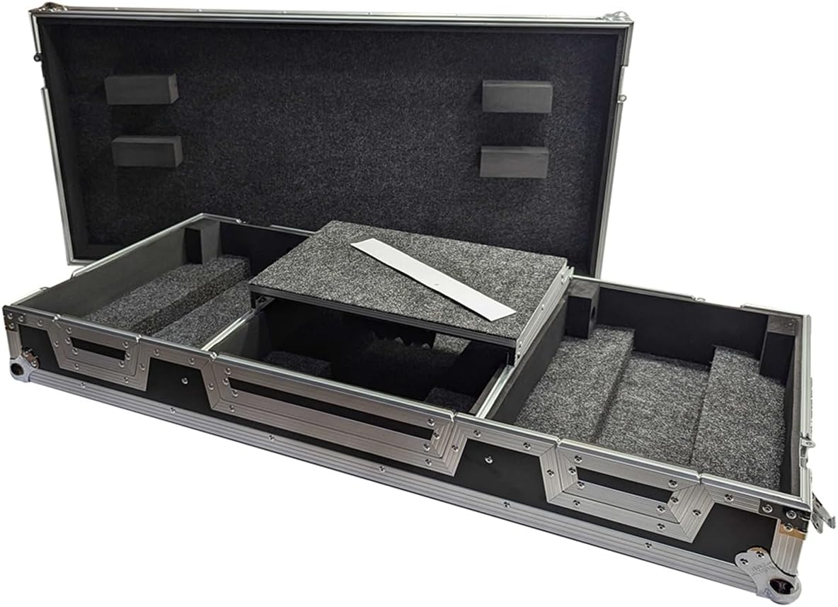 Harmony Audio Cases HCCRSS12DJMA9WLT DJ Flight Case Compatible with Pioneer DJ PLX-CRSS12 & DJM-A9 4 CH with Laptop Shelf, Wheels and Adjustable Foam Velcro Inserts - Black