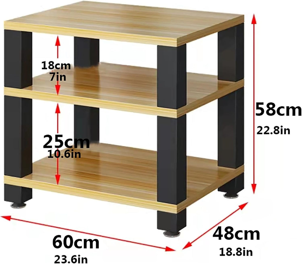 Media Storage Cabinet for Av Equipment Video Game Console Shelf Stereo Rack with Storage Shelves Audio Tower Rack for Consoles/DVDs Black-Brown-60x48x58cm