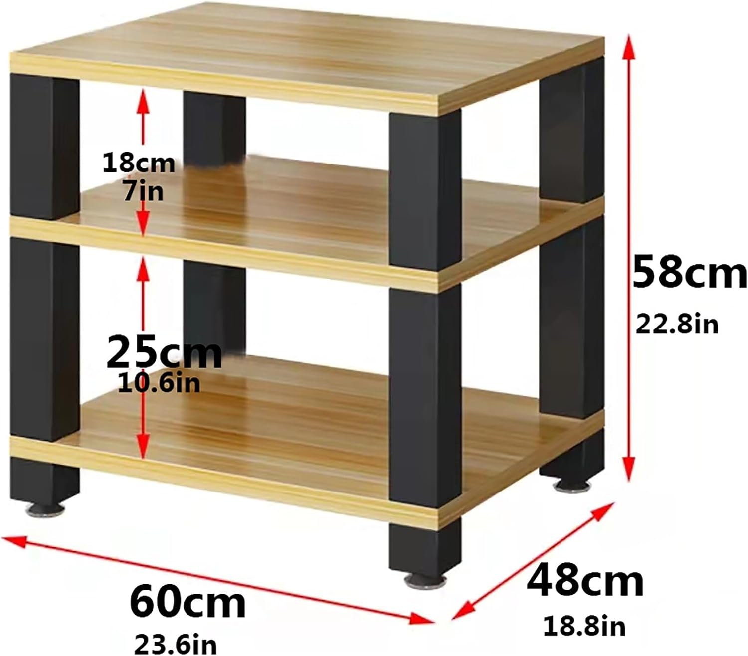 Media Storage Cabinet for Av Equipment Video Game Console Shelf Stereo Rack with Storage Shelves Audio Tower Rack for Consoles/DVDs Black-Brown-60x48x58cm
