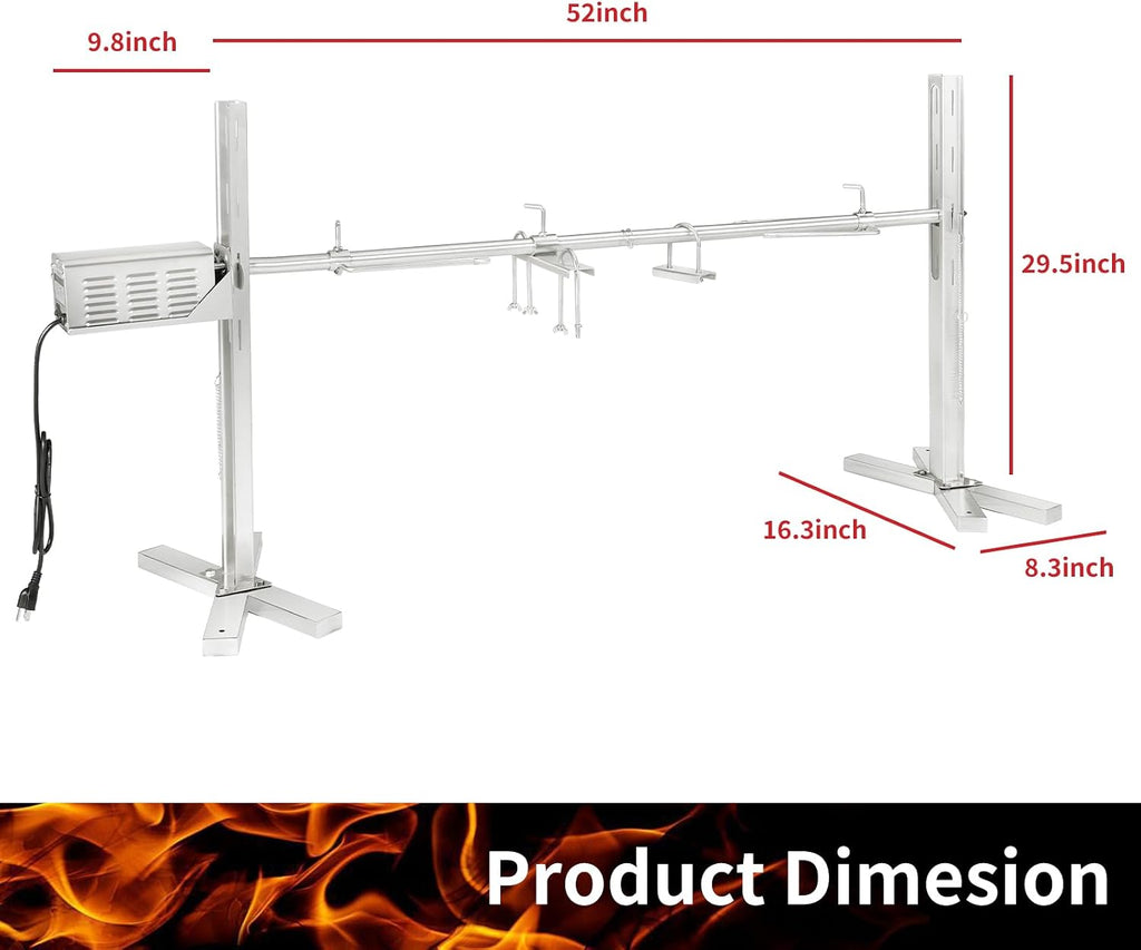 Kendane Electric Rotisserie Grill Kit, 150LB Pig Spit Rotisserie Grill, Stainless Steel Tripod Stand, 52' Pig Lamb Hooded Roaster, Charcoal Spit with 30W Motor & Height Adjustable for Camping