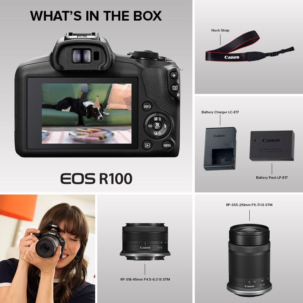 Canon EOS R100 Mirrorless Camera with 18-45mm and 55-210mm Lenses