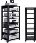 7-Tier Audio Rack Tower, Heavy Duty HiFi Amplifier Stand, Adjustable AV Media Component Cabinet with Wheel, Stereo Receiver & CD Player Display Rack for Home Theater Equipment