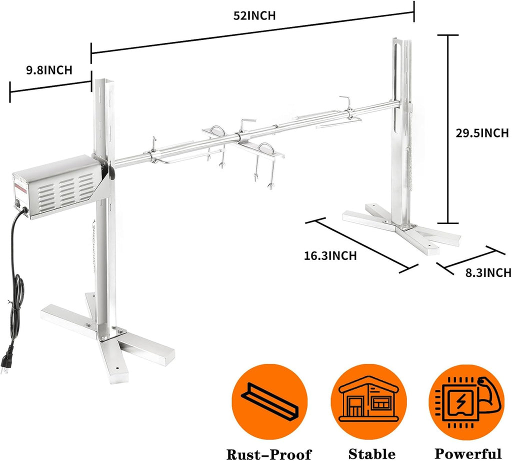 QPMR Rotisserie Grill Kit - 52' Electric Stainless Steel Tripod Stand, 150LBS Pig Spit Rotisserie, Height Adjustable BBQ Kit for Pig, Lamb, Campfire