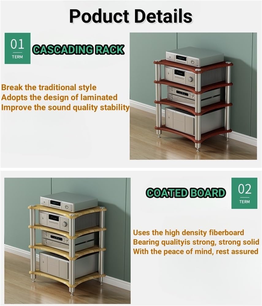 Audio Rack, Stereo Cabinet for Record Player, AV Media Stand with Metal Frame, Media Audio Tower Cabinet for DVD Players, Corner Entertainment Center(Black,3-Tier)