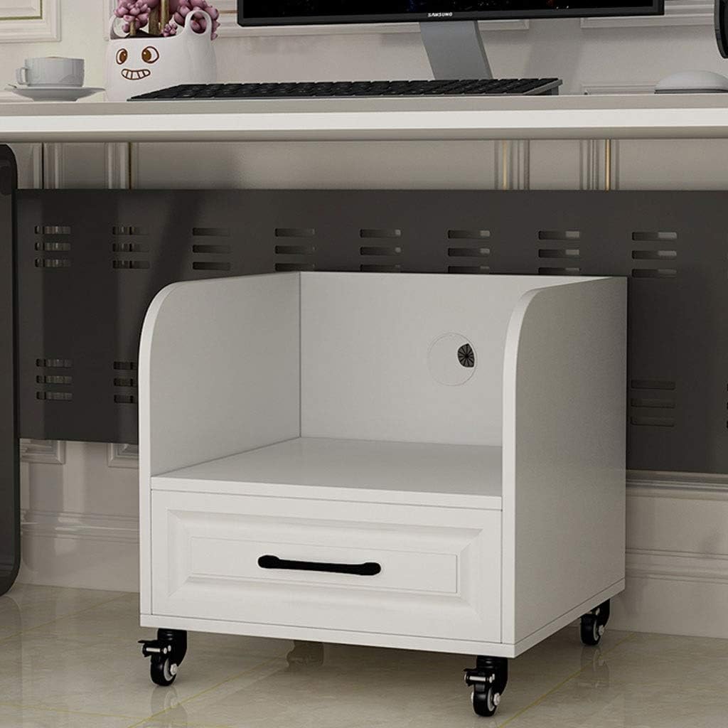 Printer Stand Under Desk Printer Stand CPU Main Frame with Cable Management and Storage Drawers, Printer Desk with 4 Wheels & Lock Mechanism for Mini 3D Printer for Home,Office/Bro (White L)