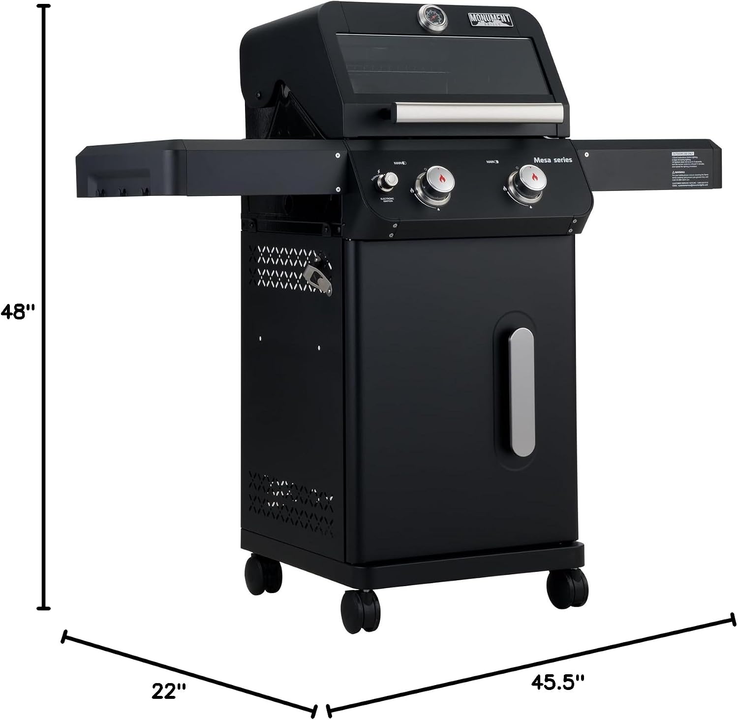 Monument Grills 2-Burner Foldable Stainless Steel Liquid Propane Gas Patio Garden Barbecue Grill with Clearview® Lid, Knob Control Mesa220 with BBQ Cover