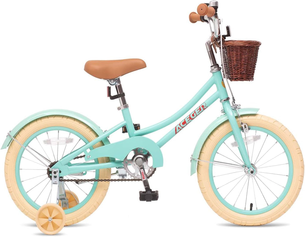 ACEGER Retro Princess Kids Bike with Basket for 3-12 Years Old Girls, Included Coaster Brake & Caliper Brake, 14 16 18 Inch with Training Wheels, 20 Inch with Kickstand, Vintage Bicycle for Gifts.