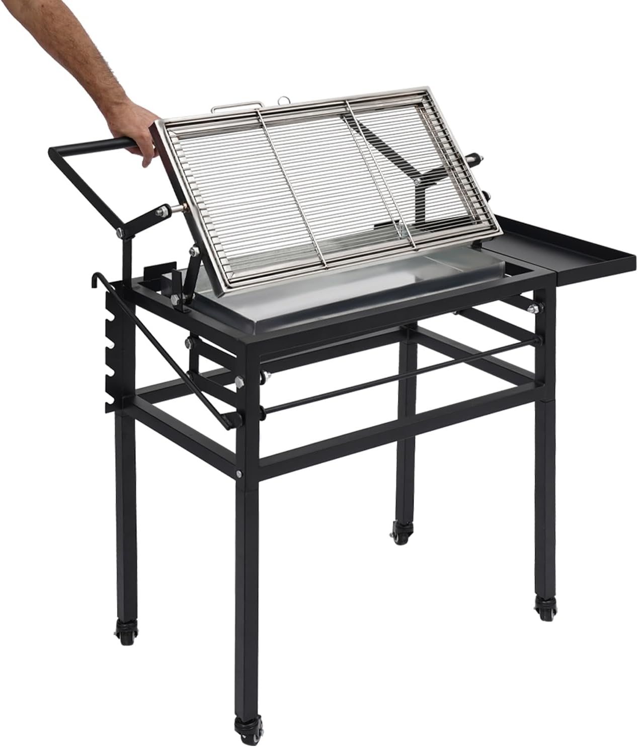 Charcoal Flip Grill for BBQ,Portable Charcoal Grill with 360 Degree Rotating Cooking Grille,Heavy Duty Square Outdoor Detachable Grills,Stand-up Grills with Wheels for Camping Garden Barbeque
