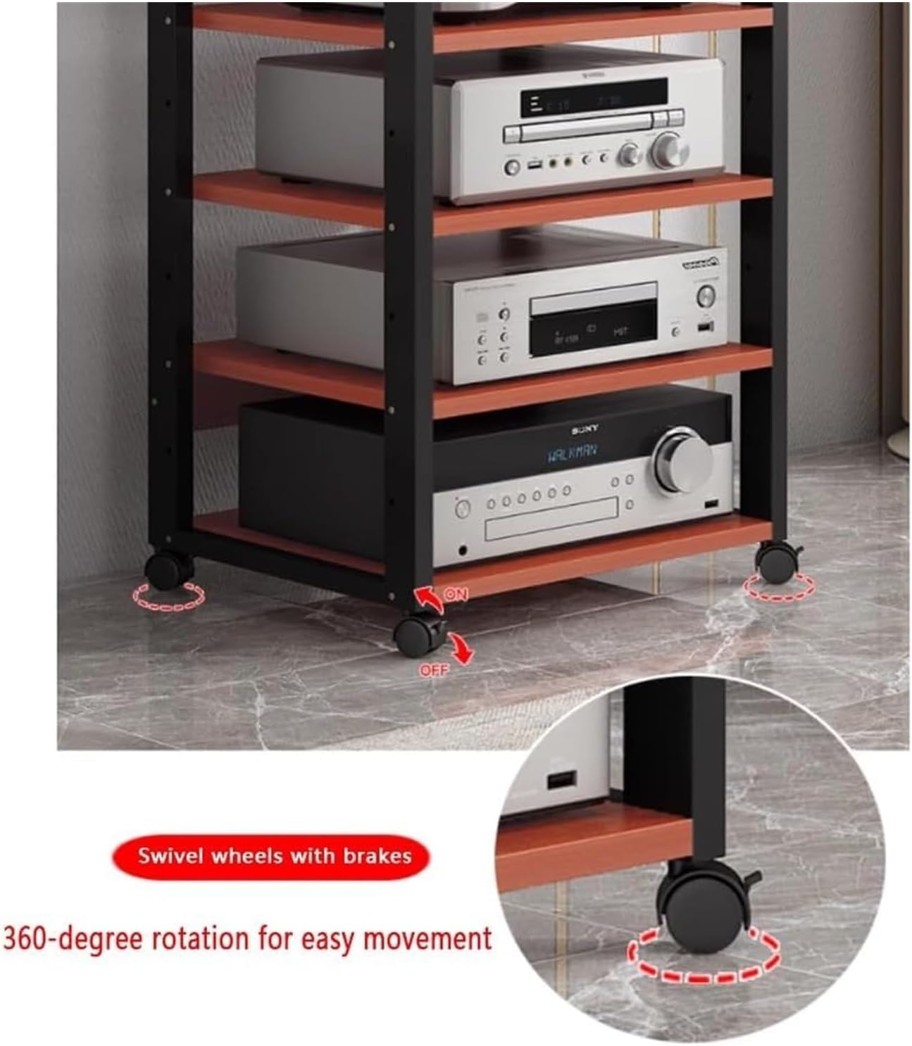 7-Tier HIFI Stand,10cm Height-Adjustable Shelf, Media Tower for Audio Equipment, Streaming Devices Cabinet Audio Rack, Large Capacity Media Storage Rack