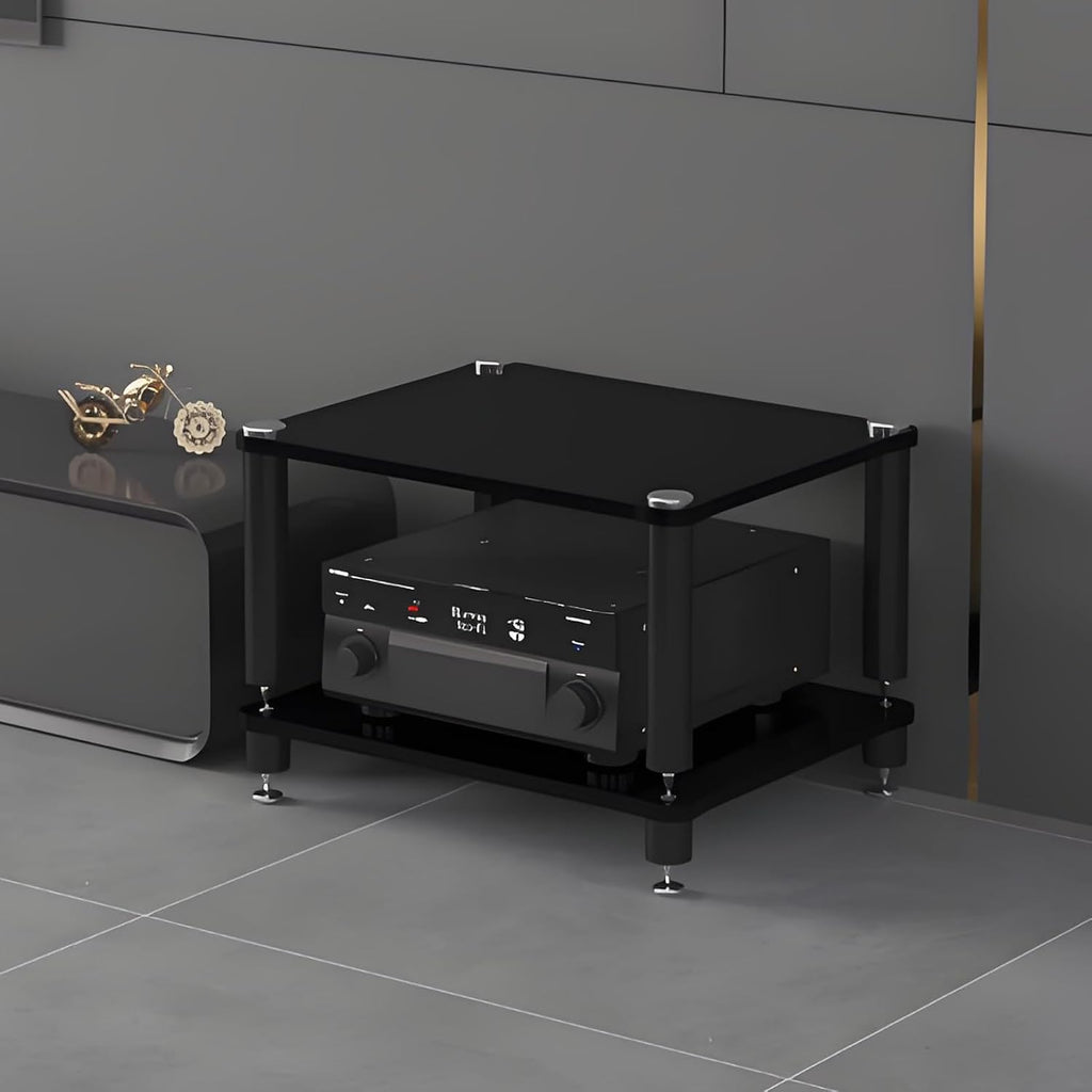 Media Storage Cabinet, Audio Video, Multi-Function Open Storage TV Stand, with Shock-Absorbing Feet Power Amplifier Shelf Equipment Cabinet for Living Room(Black,23.6'x18.8'x14.5')