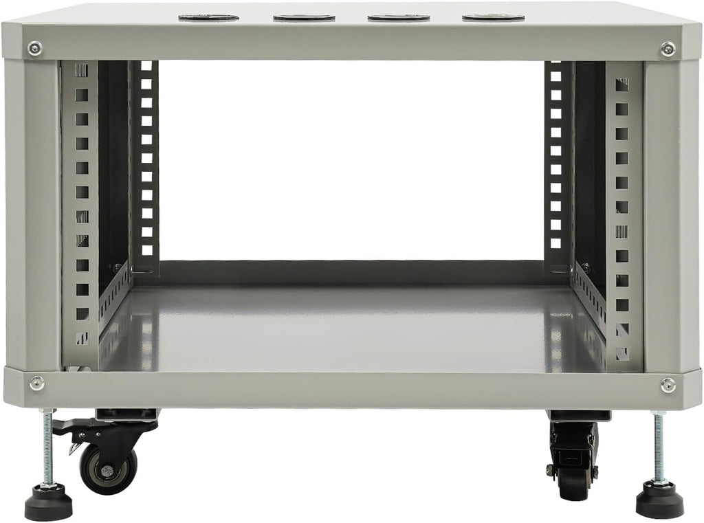 6U AV Rack with Wheels, Metal Studio Cabinet with Cable Ports, 22.4' x 19.8' x 15.1', Portable Home Studio Racks, Floor Standing Server Cabinet for Amplifiers, AV Equipment, Computers