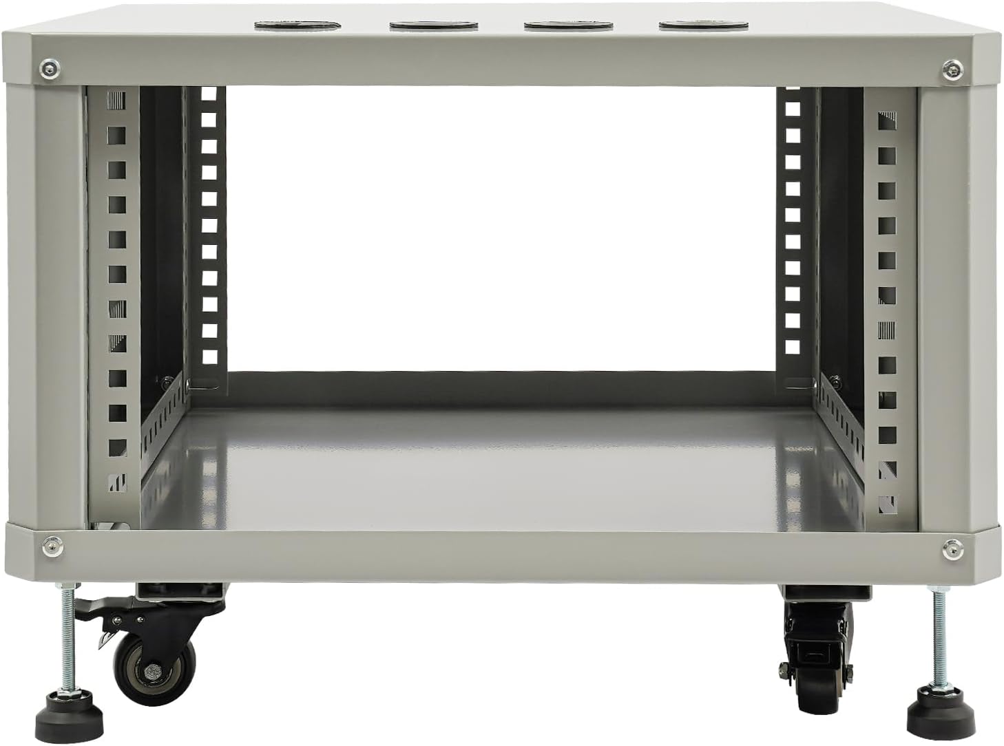 6U AV Rack with Wheels, Metal Studio Cabinet with Cable Ports, 22.4' x 19.8' x 15.1', Portable Home Studio Racks, Floor Standing Server Cabinet for Amplifiers, AV Equipment, Computers