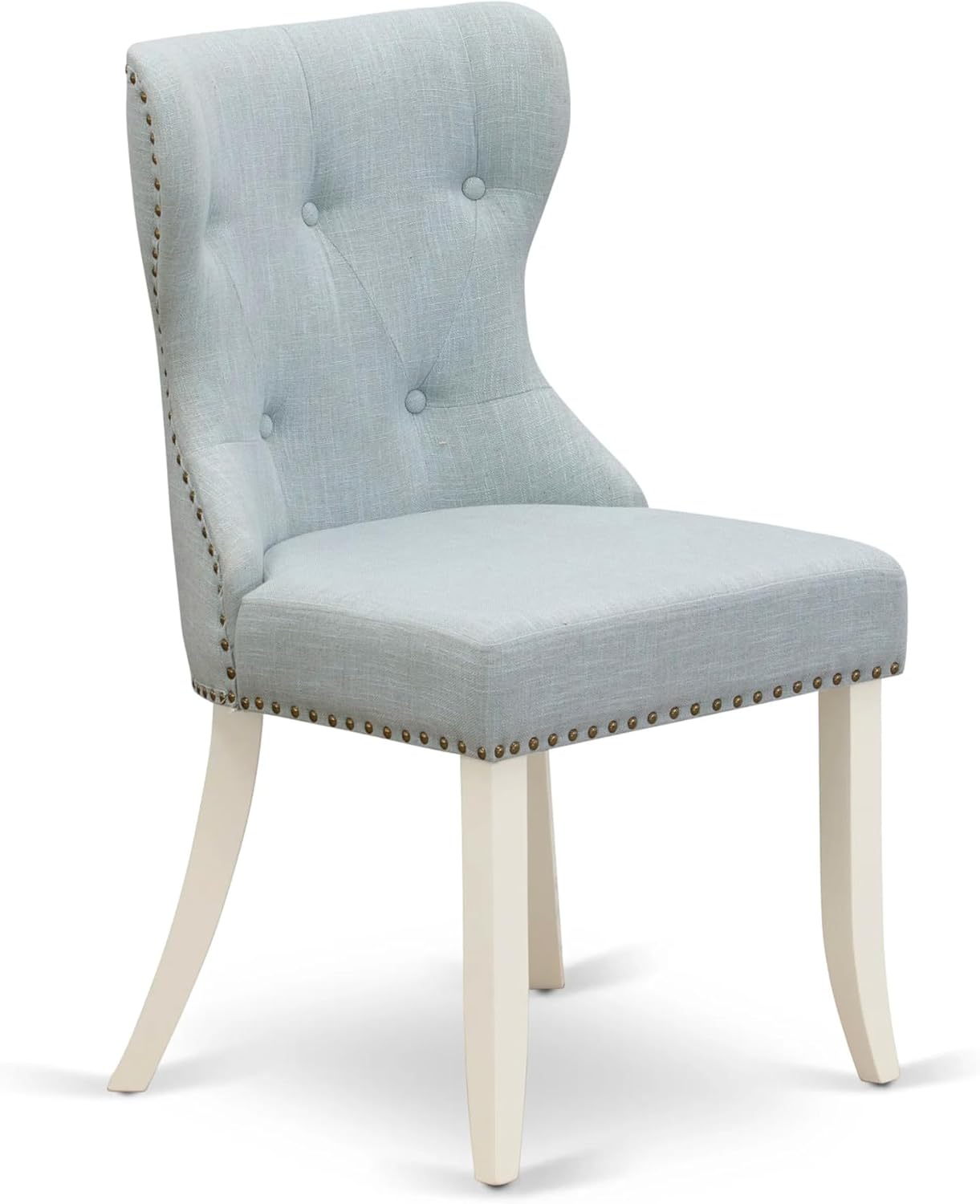 East West Furniture AMSI3-LWH-15 3 Piece Dining Table Set for Small Spaces Contains a Round Kitchen Table with Pedestal and 2 Baby Blue Linen Fabric Parsons Chairs, 36x36 Inch, Linen White