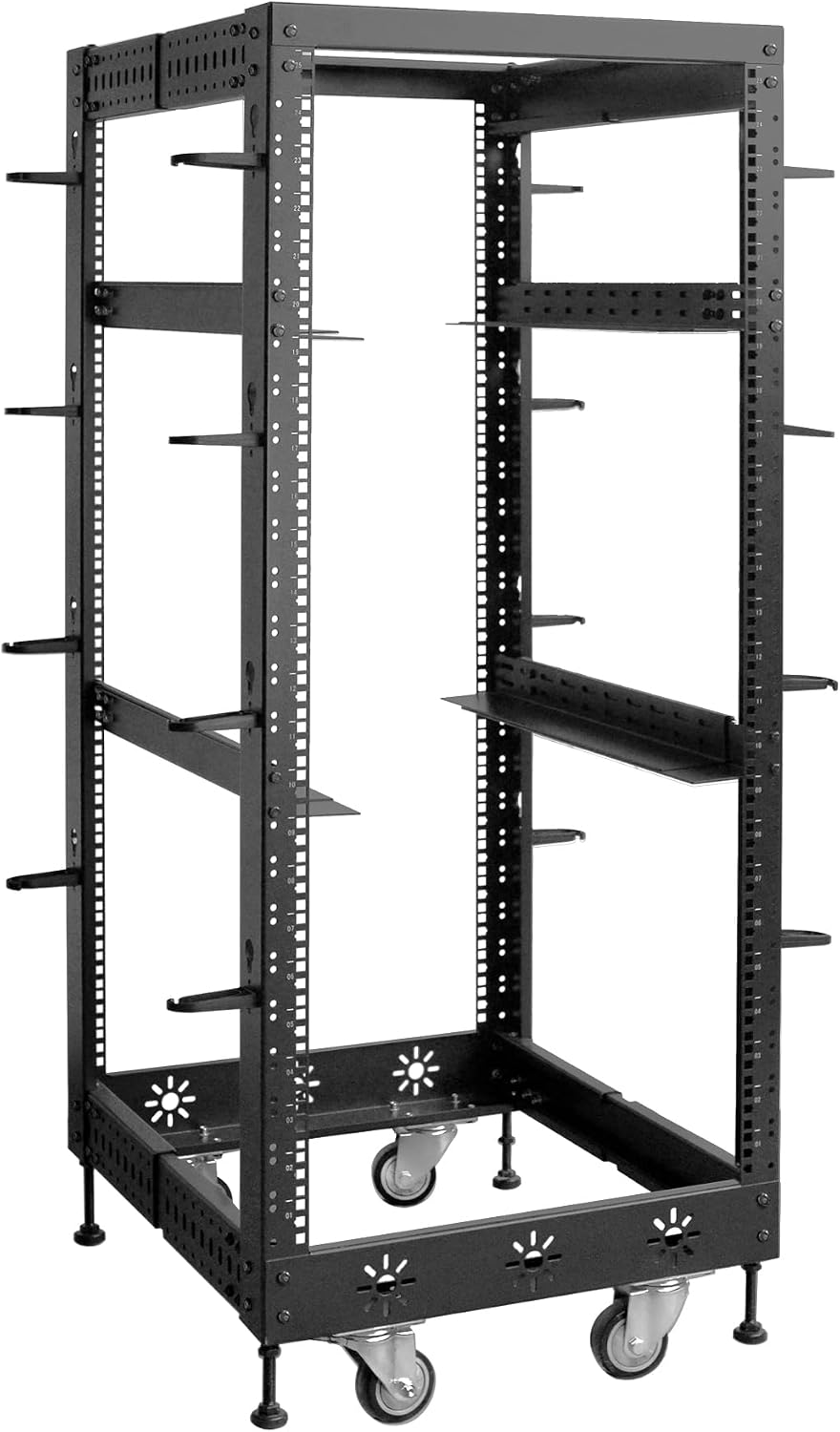 RIVECO 25U 19' Adjustable Depth Server Rack Support Up to 1700LBS Floor Standing 4 Post Rack with L Rails & Load-Bearing Casters Universal for Network Equipment Black