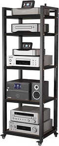 Audio Equipment Rolling Cart 5 6 7 8 Tier Media Storage Shelf for Radio - Stereo - TV Box - Cable Box - WiFi Router - Stereo Cabinet Wood, Multi-Function Open Storage Rack,Black(5 tier -60X40X161CM)