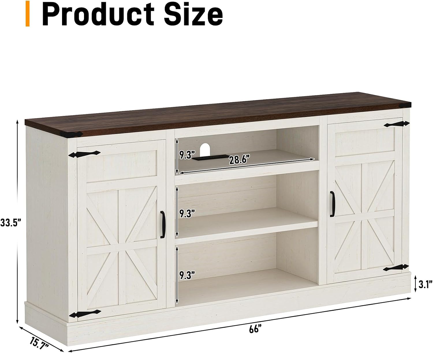 Hlivelood 66' Farmhouse TV Stand with Power Outlets for 75 Inch TVs, 33' Tall Entertainment Center with Storage Cabinets w/Adjustable Shelves, Rustic Large TV Media Console, Rustic White