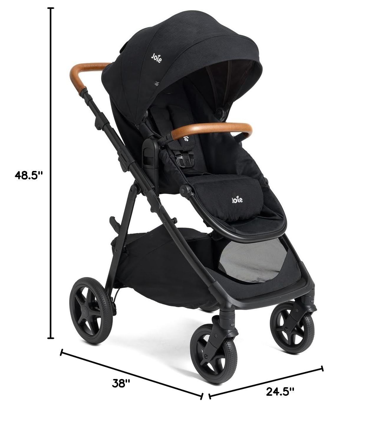Joie Ginger 4-in-1 Convertible Pramette and Stroller with A Deep Recline, Height Adjustable seat, All-Terrain Wheels, Extra Storage – for Newborns and Toddlers (Shale Dark)
