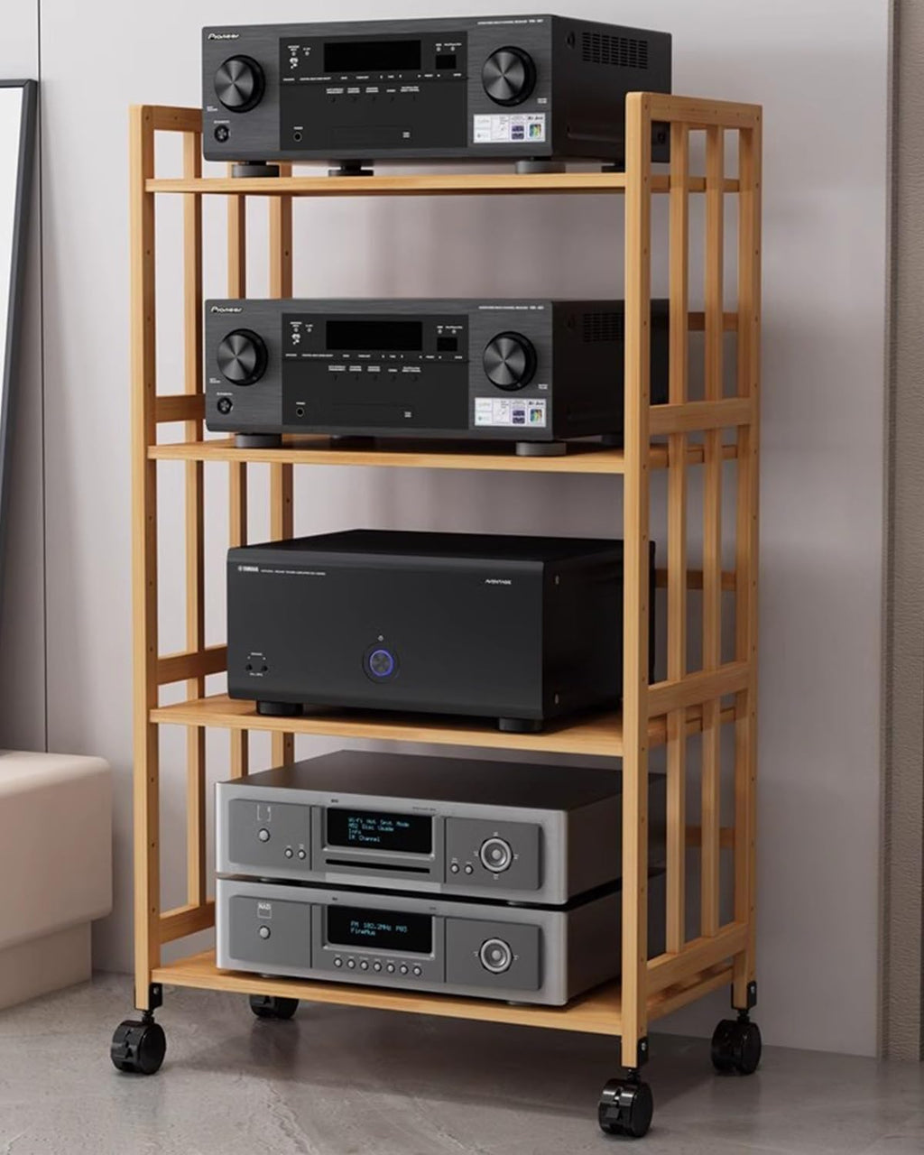 Audio Video Shelving Stand Space Saving, Open Gaming Recording Equipment Storage Organizer for Corner, 2 3 4 5 Tier HiFi Speaker Display Cabinet(4 Tier,50cm(19.7in) Wide)