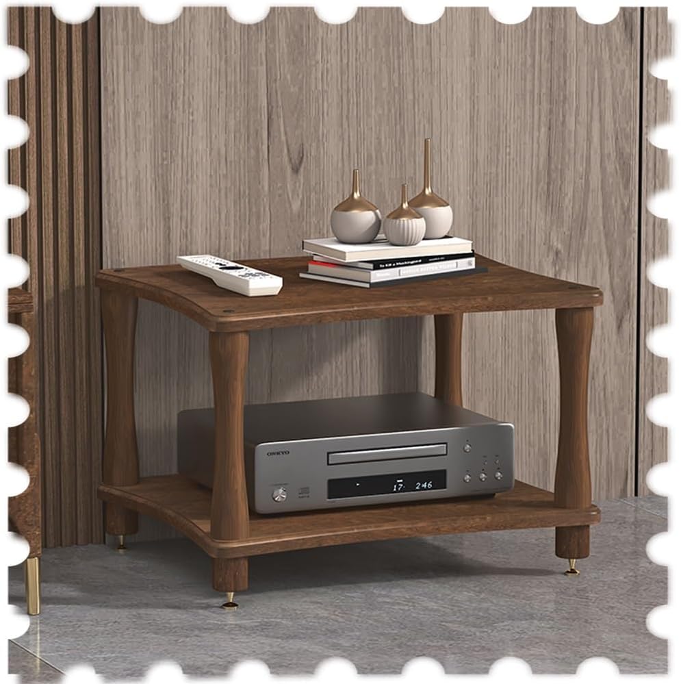 Wooden AV Cabinet 2/3/4 Tier Audio Component Rack Media Storage Stand for HiFi Audio Equipment, Open Stereo Cabinet(Black Walnut,2Tier-42cm Tall)