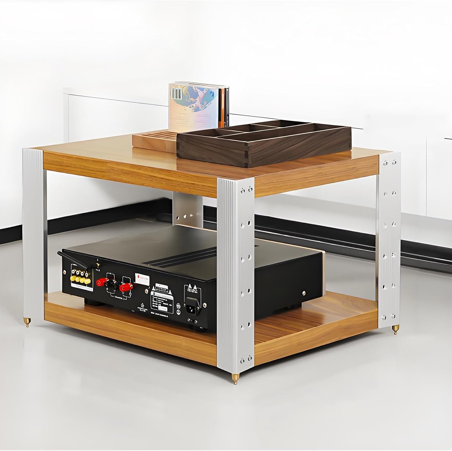 2/3/4-layer Media Stand, HiFi Media Storage Cabinet, Solid Wood TV Stand, Audio Rack with Shock-Absorbing Feet Power Amplifier Shelf Equipment Cabinet(24.6'x18.7'x15.1')
