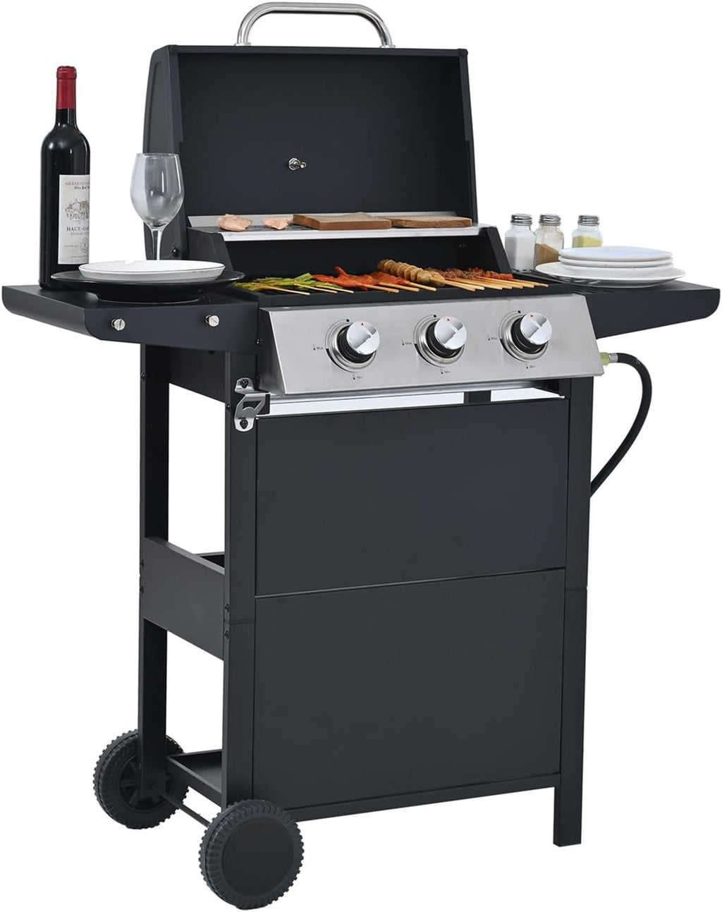 Endark Propane Gas Grill 3-Burner,26,000 BTU Stainless BBQ Grill with Porcelain-Enameled Cooking Grates,Built-In Thermometer,Includes Side Shelf and Wheels,Ideal for Backyard,Patio,Outdoor Cooking