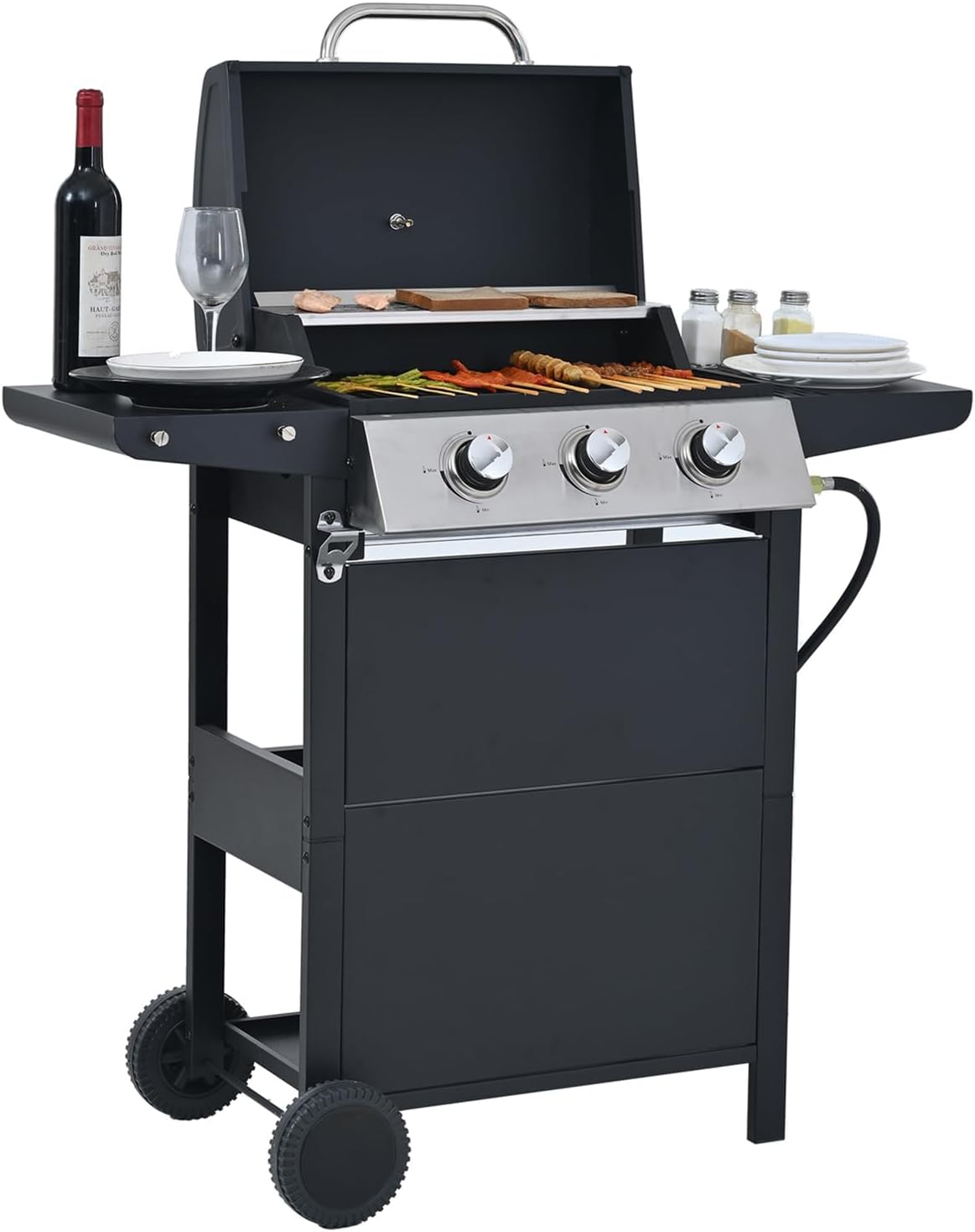 Endark Propane Gas Grill 3-Burner,26,000 BTU Stainless BBQ Grill with Porcelain-Enameled Cooking Grates,Built-In Thermometer,Includes Side Shelf and Wheels,Ideal for Backyard,Patio,Outdoor Cooking