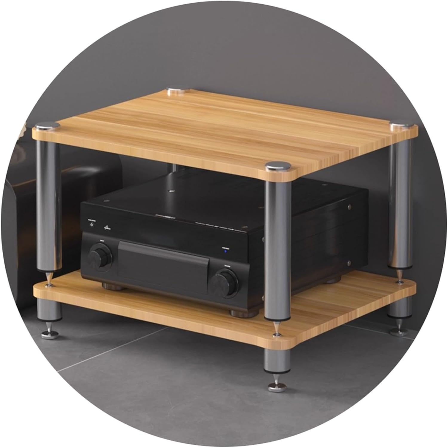 Professional Hi-Fi Rack Amplifier Stand AV Equipment Shelf, 2/3/4-Tier Audio Storage Cabinet with Anti-Vibration Feet for Receiver Turntable Speaker Home Theater(Wood,60 * 48 * 40cm(2Tier))