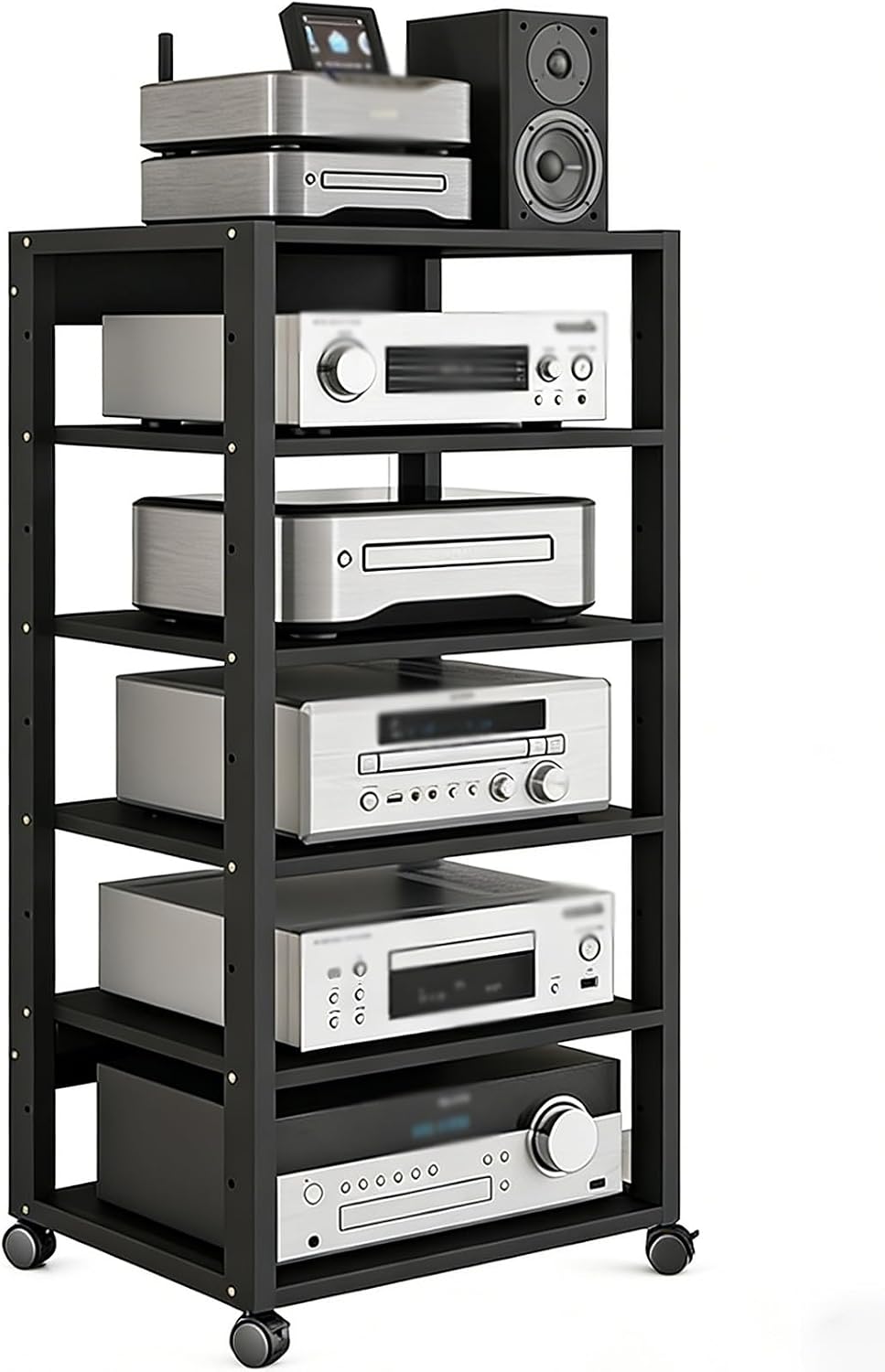 YLLFFLL Black Audio Component Rack Tower Media Stereo Stand Equipment Shelf, 3/4/5/6/7 Tier Media Storage Cabinet with Adjustable Shelf, HiFi Units Furniture(6 Layer)