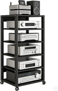 YLLFFLL Black Audio Component Rack Tower Media Stereo Stand Equipment Shelf, 3/4/5/6/7 Tier Media Storage Cabinet with Adjustable Shelf, HiFi Units Furniture(6 Layer)