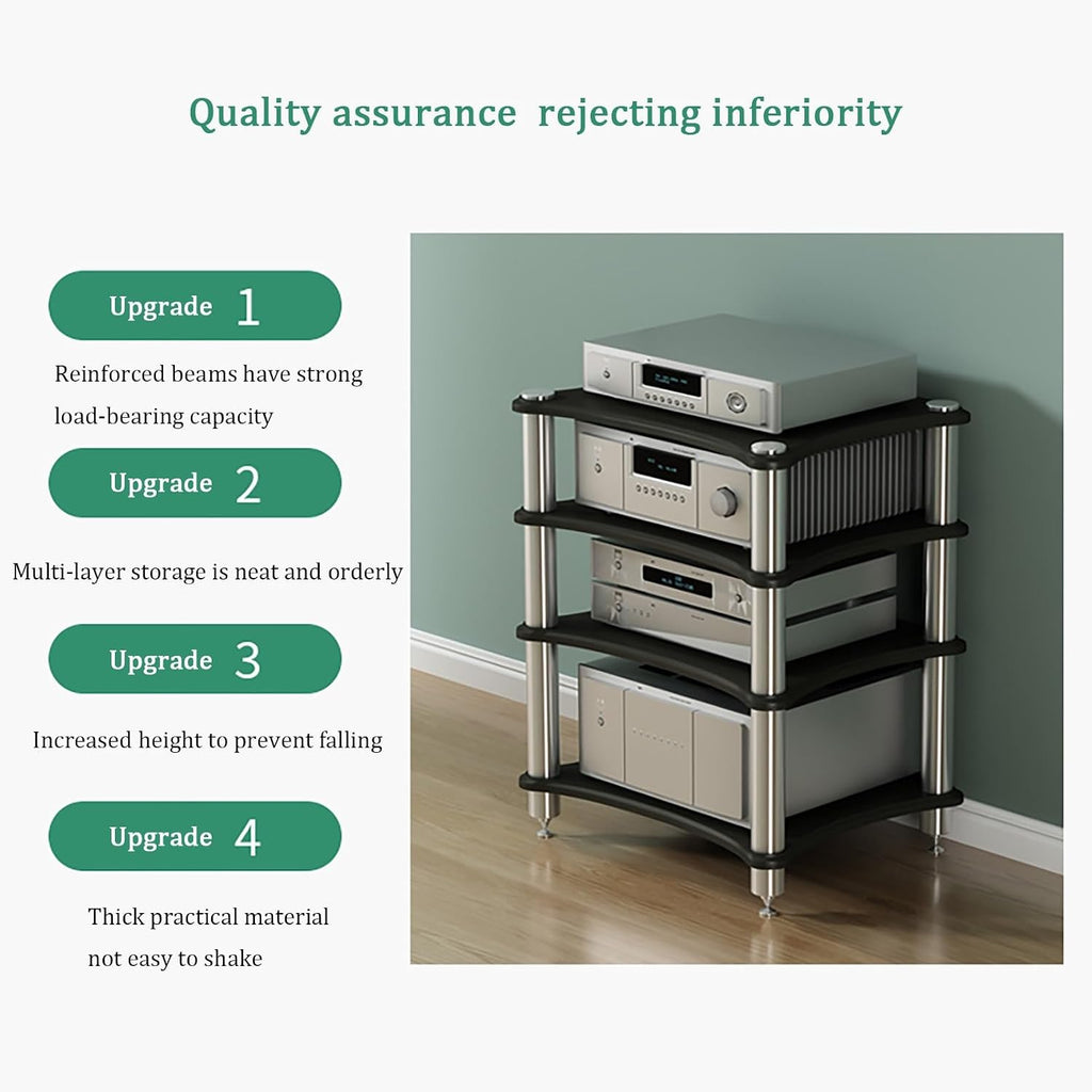 Multifunctional AV Media Stand, 2-Tier Open Storage Cabinet, Wooden Audio Rack with Stainless Steel Frame for TV & Media Components, 60x48x40cm (Brown)