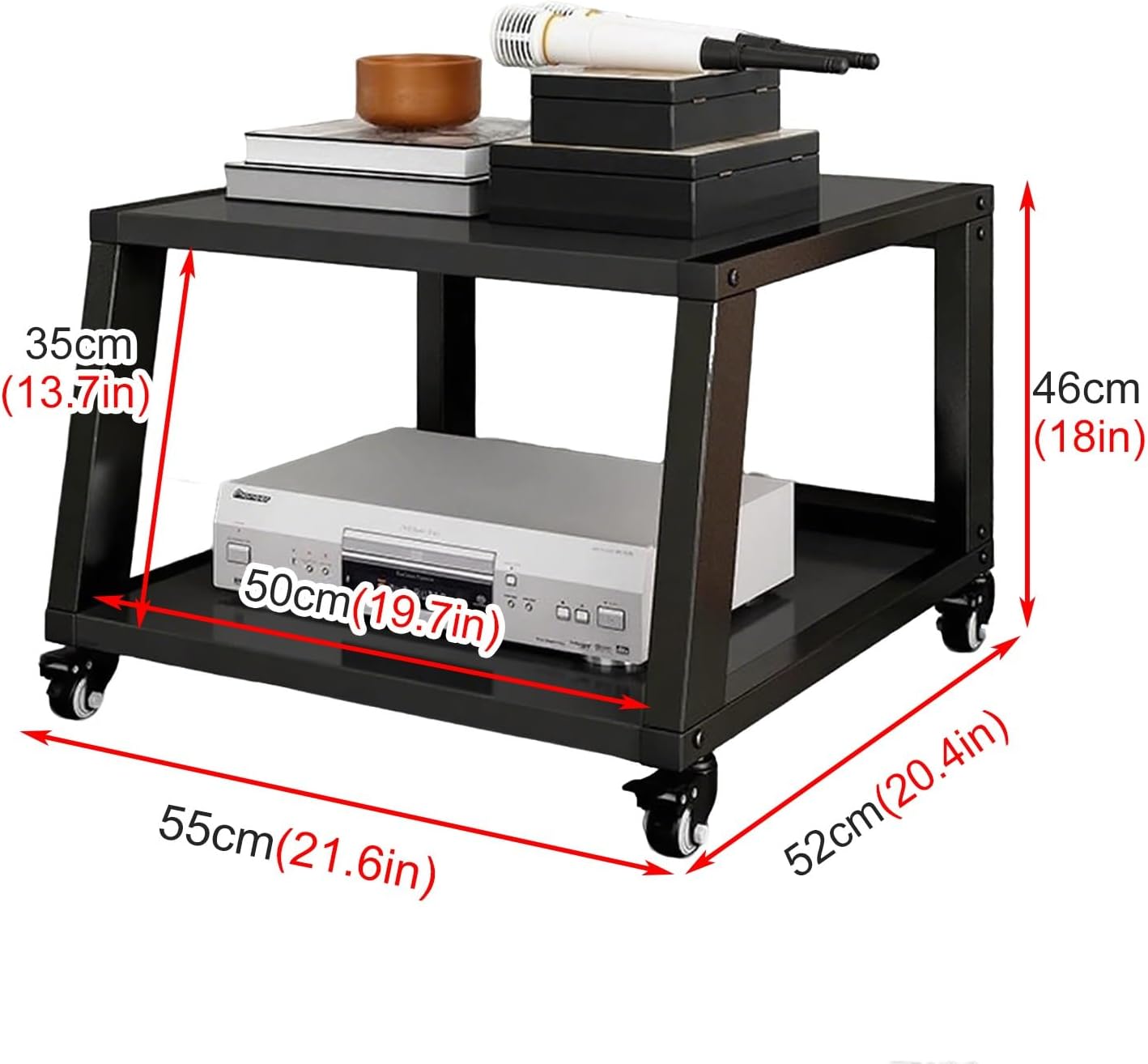 Home Commercial Audio Component Rack Tower Media Stereo Stand Equipment Shelves 2 3 4 5- Tier, Rolling Stereo Rack with Wheels, Heavy Duty HiFi Rack System, #1-2 Shelf