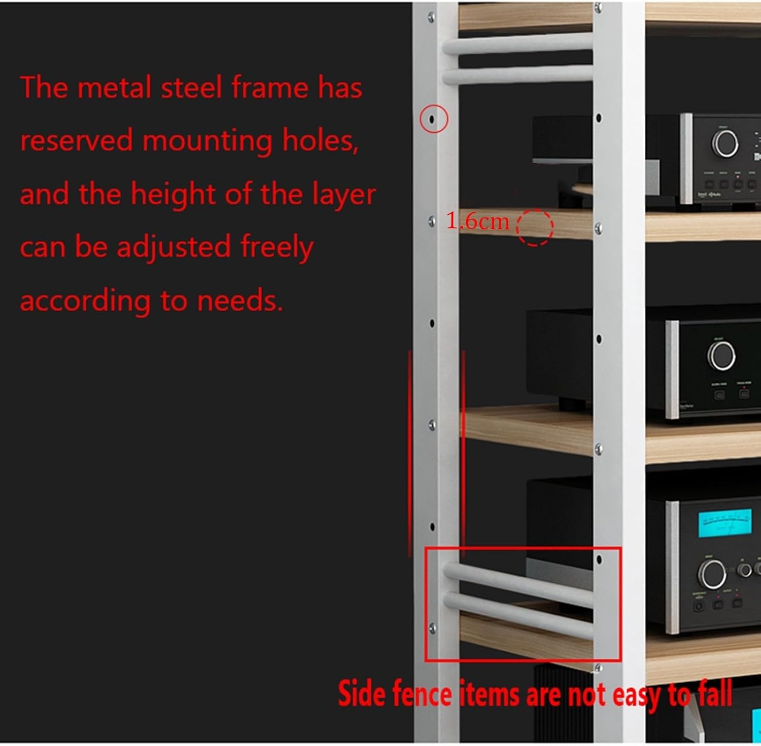Open 4-Tier Media Stand Audio Video Component Cabinet DVD CD Player Stand Stereo Power Amplifier Equipment Storage Rack with Height Adjustable Wooden Shelf for Home/Office/Theater (Color : B)