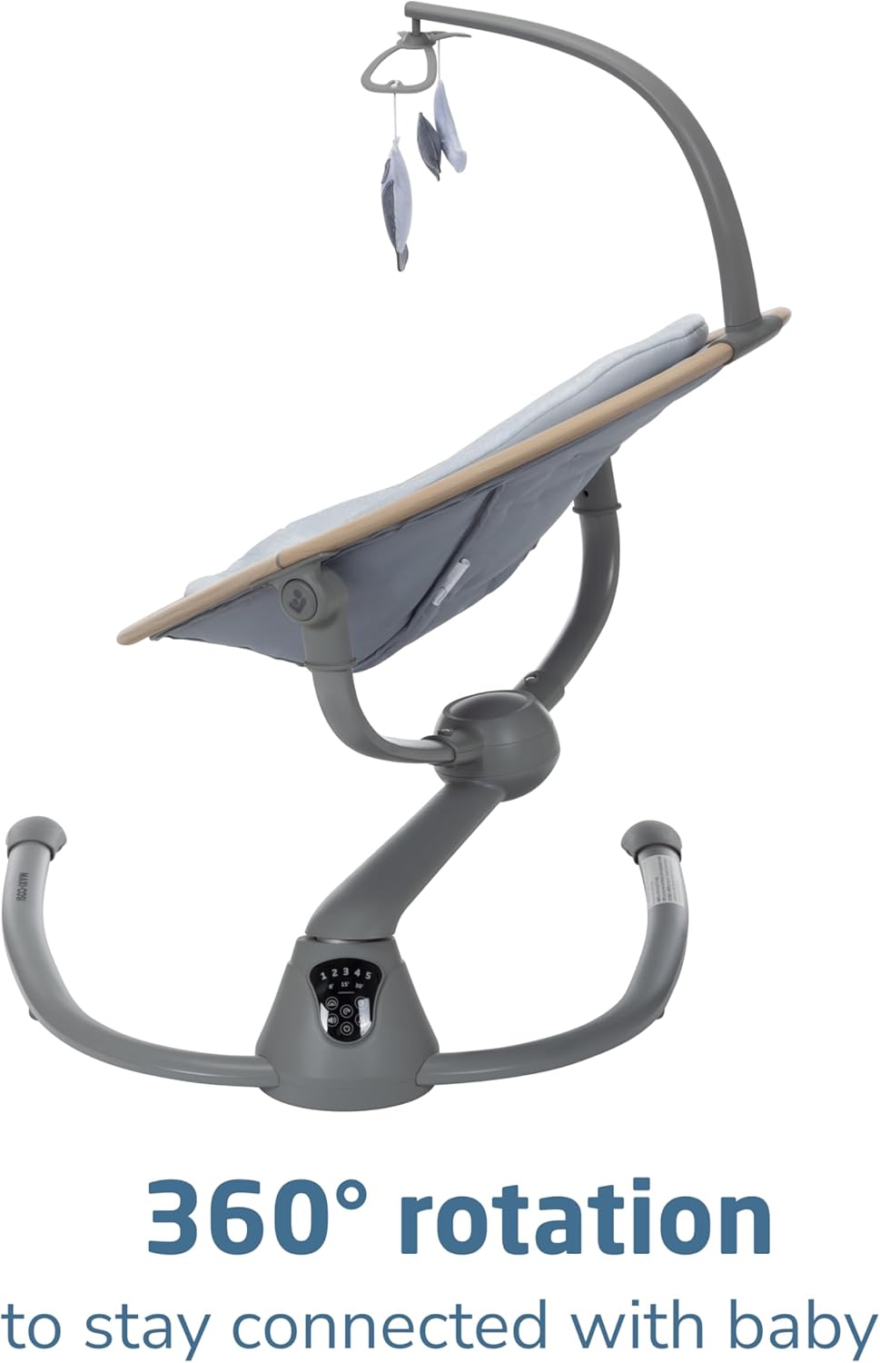 Maxi-Cosi Cassia Smart Baby Swing for Infants, Portable Foldable Swing with Music, 360 Rotation, 5 Speeds, 12 Melodies, EcoCare Fabric, Auto Motion Sensor, 2 Reclines, Classic Slate
