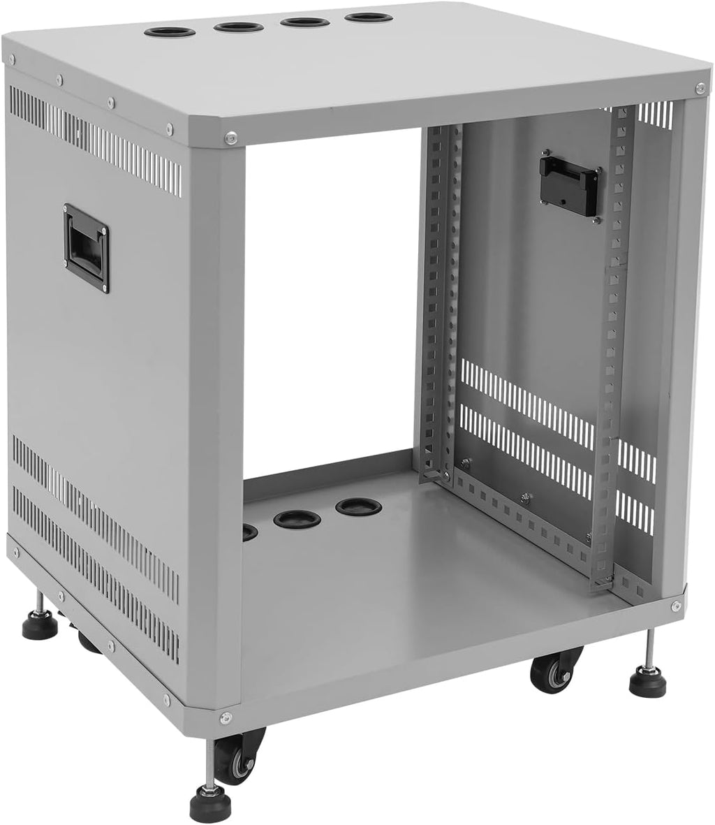 Network Audio Rack with Wheels, Steel Server Rack Cabinet for AV Equipment, Amplifiers, Network Gear, Rolling Universal Rack with Cable Management & Ventilation (Gray, 12U)