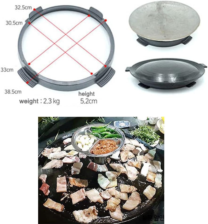 Multi Use Korea Traditional Cauldron Lid Grill BBQ Pan Barbecue Grill Pan,Griddle For Roasing Pork Belly,Indoor & Outdoor Nonstick Caldron Cast Iron Grilled Plate (15.35' (39cm))