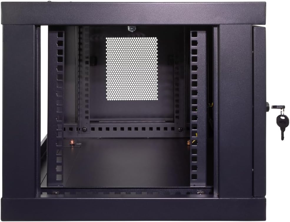 NavePoint 6U Server Cabinet Wall Mount Rack Enclosure with Perforated Door, Locking, Removable Side Panels – 6U Network Cabinet 17.7' Deep, 19 Inch Server Rack for IT and A/V Equipment