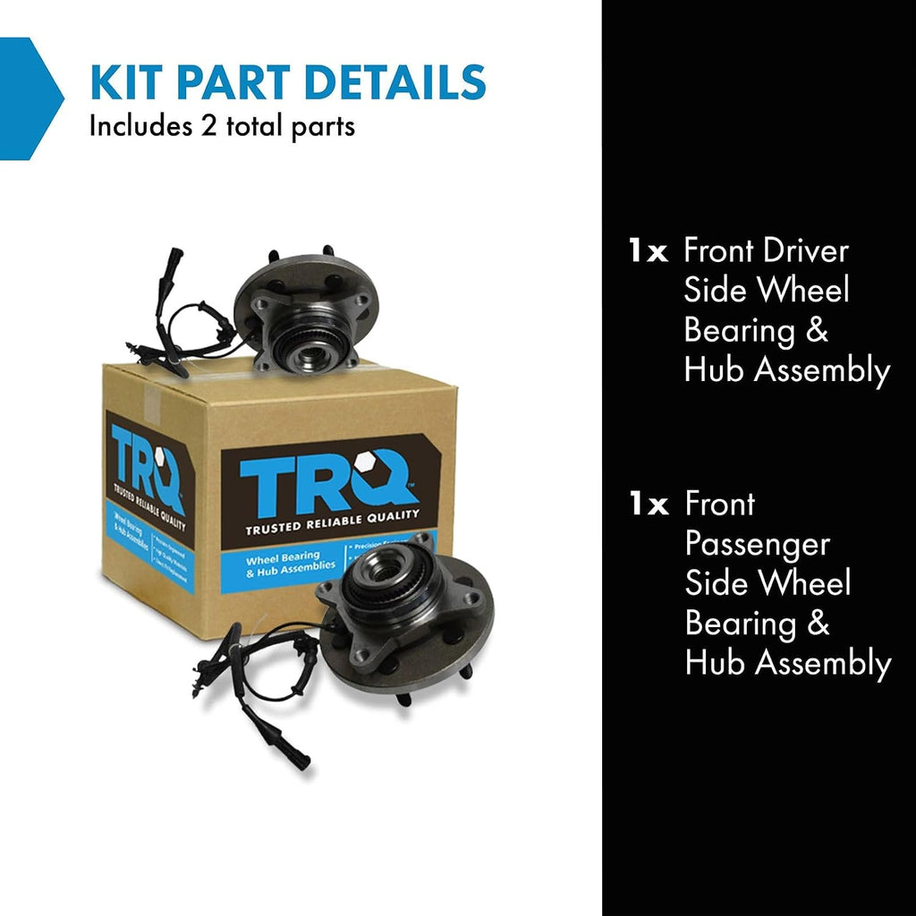 TRQ Front Left and Right Wheel Bearing and Hub Assembly Set 2 Piece Compatible with 2009-2010 Ford F-150 4 Wheel Drive 6 Lug Wheels