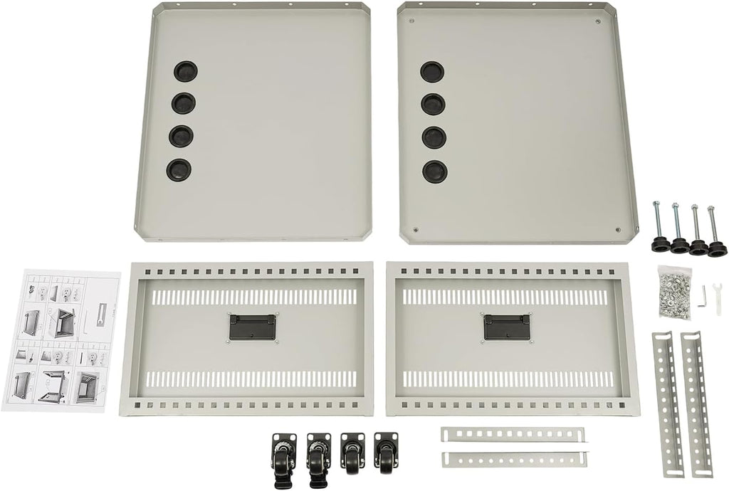 6U AV Rack with Wheels, Metal Studio Cabinet with Cable Ports, 22.4' x 19.8' x 15.1', Portable Home Studio Racks, Floor Standing Server Cabinet for Amplifiers, AV Equipment, Computers